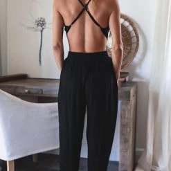 Levency New In Cowl Neck Open Back Top Pleated Pants Suit
