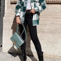 Levency Plaid Button Pockets Coat