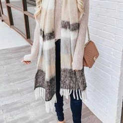 Levency New In Tassels Color Block Scarf