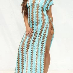 Levency New In Stripe V Neck Side Slit Hollow Caftan Dress 19 Levency New In Stripe V Neck Side Slit Hollow Caftan Dress