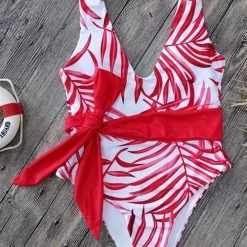 Levency Red Leaf Backless One-piece Swimwear New In