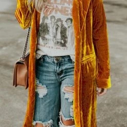 Levency Velvet Pocket Long Coat New In