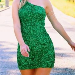 Levency New In Sequin One Shoulder Bodycon Mini Dress