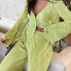 Levency Pleated Oversized Shirt And Trouser Set New In