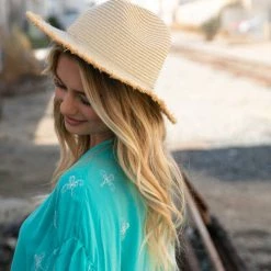 Levency New In Straw Frayed Hat