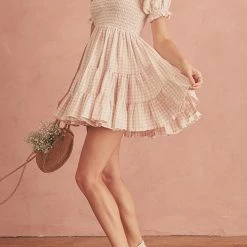 Levency New In Smocked Gingham Babydoll Dress