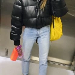 Levency New In Faux Leather Puffer Jacket