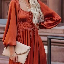 Levency New In Satin Pocket Drawstring Long Sleeve Midi Dress 14 Levency New In Satin Pocket Drawstring Long Sleeve Midi Dress