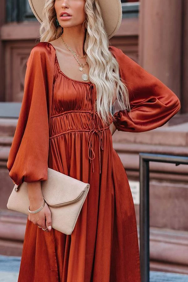 Levency New In Satin Pocket Drawstring Long Sleeve Midi Dress 6 Levency New In Satin Pocket Drawstring Long Sleeve Midi Dress