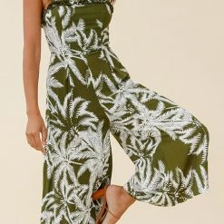 Levency New In Palm Print Slip Wide Leg Jumpsuits