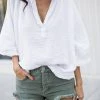 Levency Linen V Neck Loose Blouse