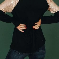 Levency Sequin Shoulder Long Sleeve Top 24 Levency Sequin Shoulder Long Sleeve Top