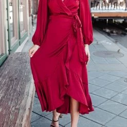 Levency Ruffles Knot Wrap Maxi Dress