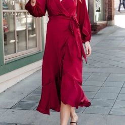 Levency Ruffles Knot Wrap Maxi Dress