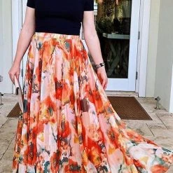Levency New In Floral Print Chiffon Maxi Skirts