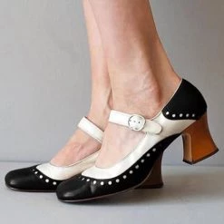 Levency Color Block Ankle Straps Mid Heels