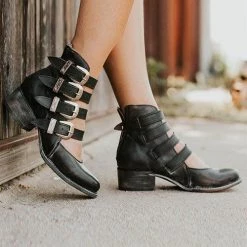 Levency Strap Bandage Chunky Heel Oxford Boots New In