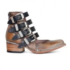 Levency Strap Bandage Chunky Heel Oxford Boots New In