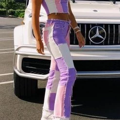 Levency New In Color Block Patchwork Jeans