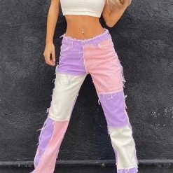 Levency New In Color Block Patchwork Jeans