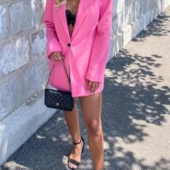 Levency Button Wine Red Blazer