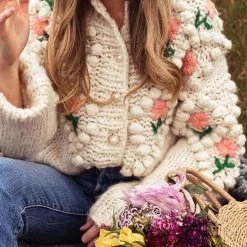 Levency Floral Pearl Button Cardigan