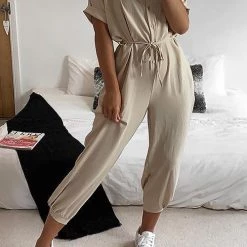 Levency Button Pockets Drawsting Jumpsuit