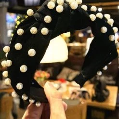 Levency Velvet Knot Pearl Headband New In