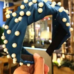 Levency Velvet Knot Pearl Headband New In