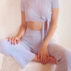 Shelynn Knot Short Sleeve Pants Set