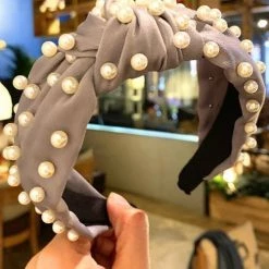 Levency Velvet Knot Pearl Headband New In