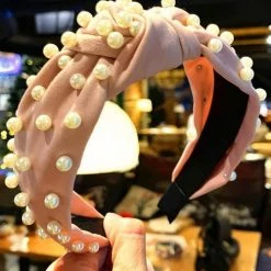 Levency Velvet Knot Pearl Headband New In