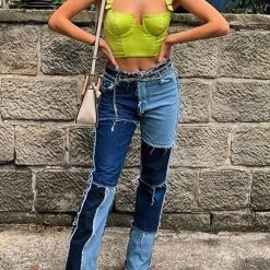Levency New In Color Block Patchwork Jeans