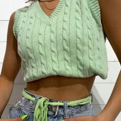 Levency V Neck Sleeveless Knit Tank Top