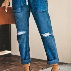Levency Broken Hole Pockets Knot Jeans New In