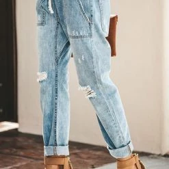 Levency Broken Hole Pockets Knot Jeans New In