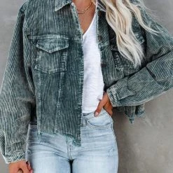 Levency Frayed Hem Cropped Corduroy Jacket New In