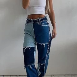 Levency New In Color Block Patchwork Jeans