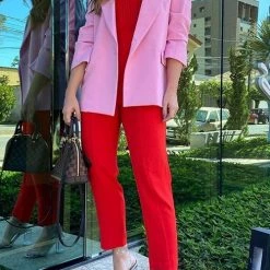 Levency Button Wine Red Blazer