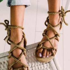 Levency Twine Straps Flat Sandals