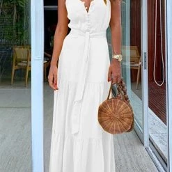 Levency Button Belted Slip Maxi Dress New In