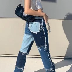 Levency New In Color Block Patchwork Jeans