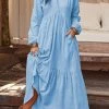 Levency Pockets V Neck Long Sleeeve Maxi Dress
