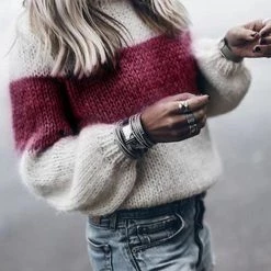 Levency Color Block Stripe O Neck Sweater