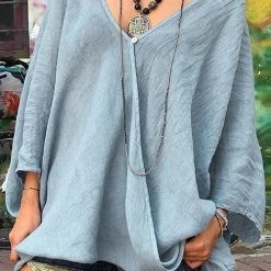 Levency Solid V Neck Loose Boouse