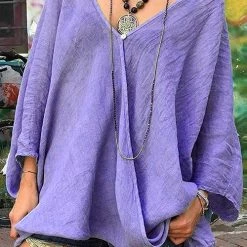 Levency Solid V Neck Loose Boouse