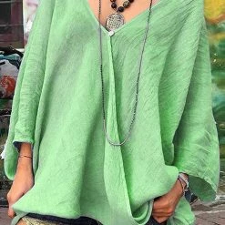 Levency Solid V Neck Loose Boouse