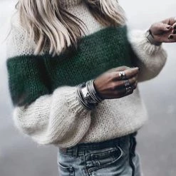 Levency Color Block Stripe O Neck Sweater