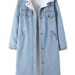 Levency Sherpa Fleece Denim Trench Coat