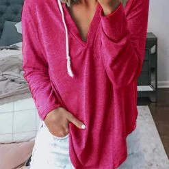 Levency New In V Neck Long Sleeve Hoodie